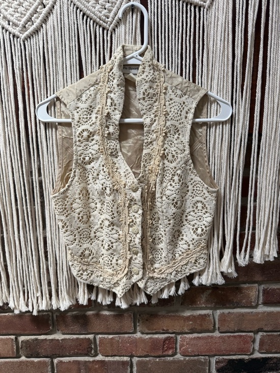 Vintage Jackets & Blazers - Vintage Cream Crochet Lace Vest